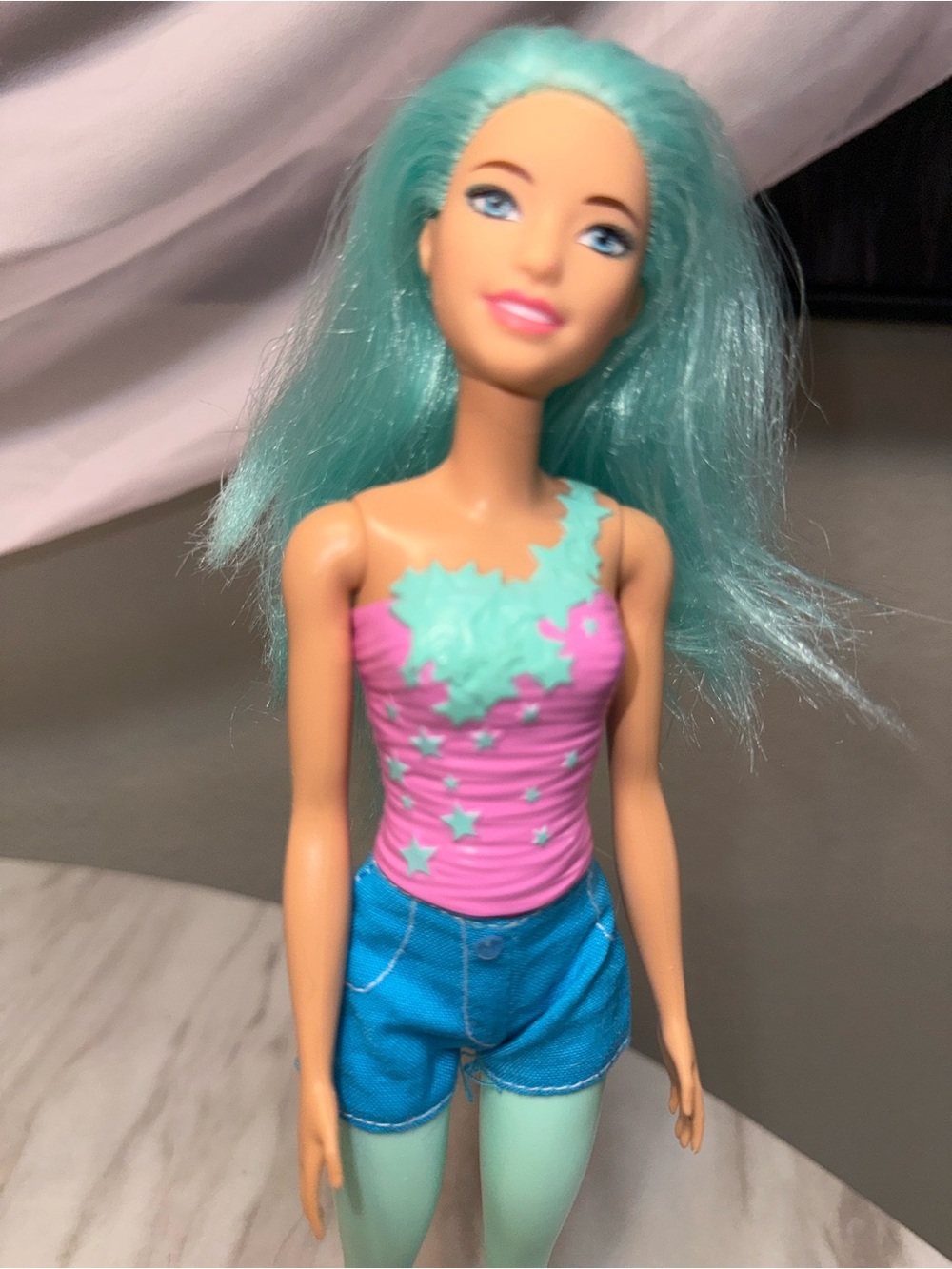 Barbie Mattel Fashion Doll 11" Turquoise Straight Hair Blue Eyes Pink Top Heels